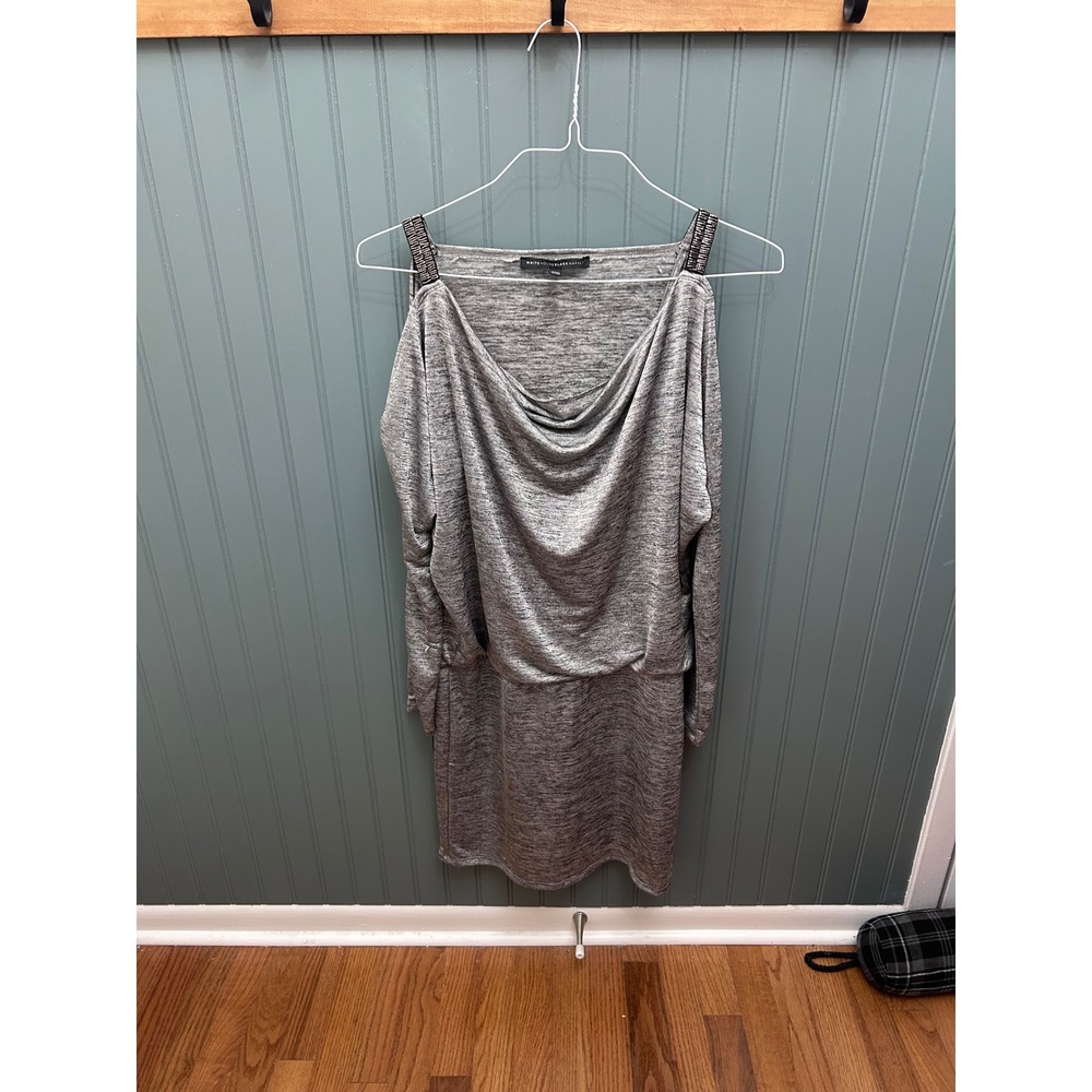 White House Black Market Grey Cold Shoulder Cowl Neck Embellished Dress Small